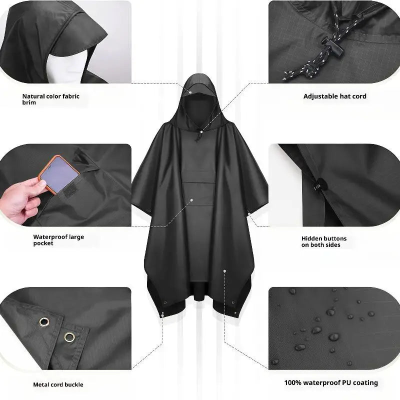 Rain Coat Travel Raincoat Waterproof Rain Poncho Hooded Sun Shelter For Outdoor Camping Hiking Fishing Cycling Climbing