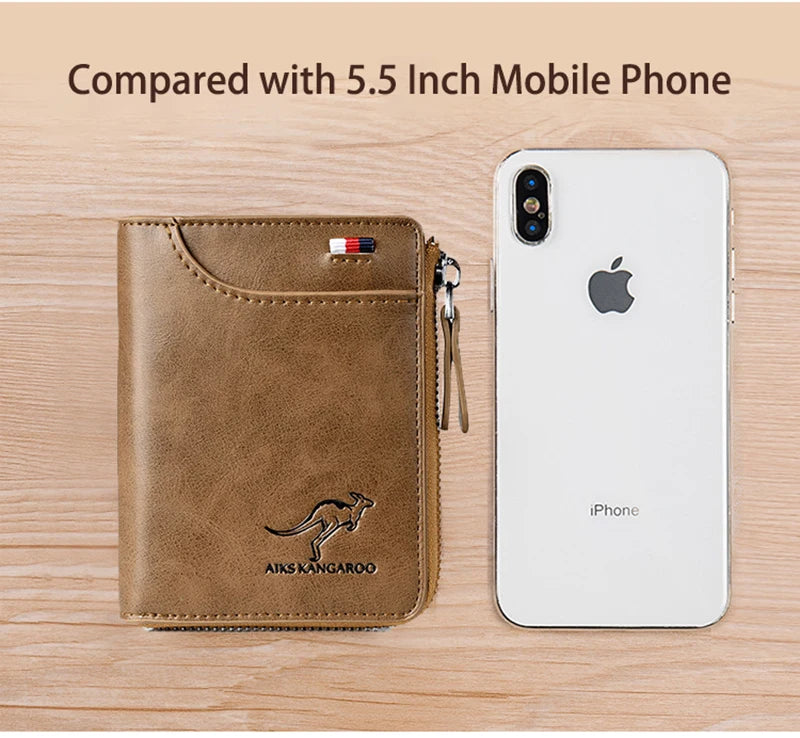 Mens RFID Protected Leather Wallet - Luxury Zippered Card Holder Purse for Business Cards with Elegant Carteira Masculina Style