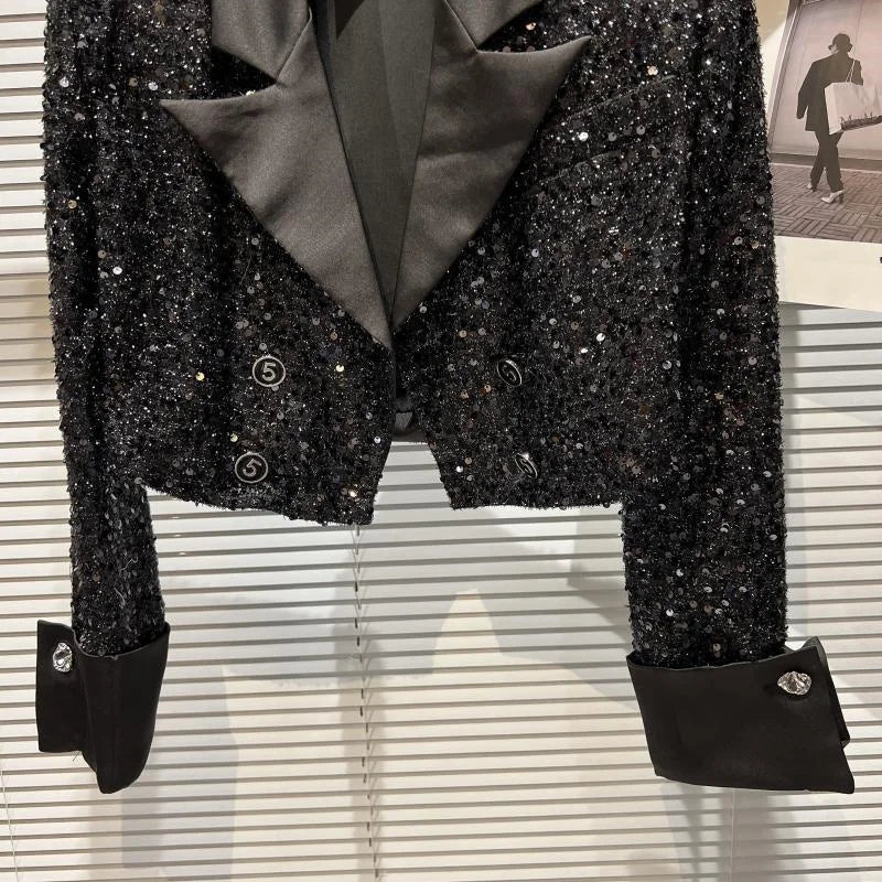 Women's Jackets Woman Clothing Small High Sequined Short Coat Female Autumn Temperament Online Celebrity Suit Collar Shiny Coat