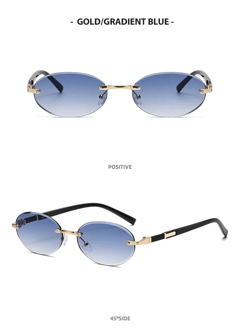 Popular Women Shades Oval Sun Glasses for Female Male Summer Glasses UV400 Rimless Sun Glasses Round Fashion Gafas De Sol Очки