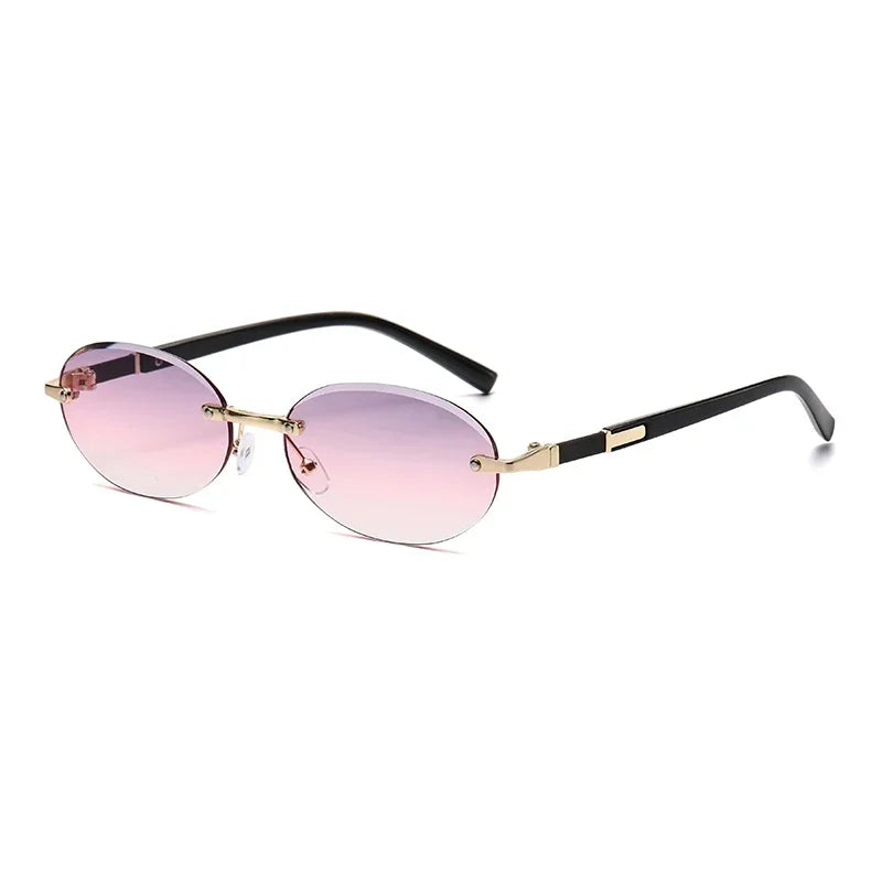 Popular Women Shades Oval Sun Glasses for Female Male Summer Glasses UV400 Rimless Sun Glasses Round Fashion Gafas De Sol Очки