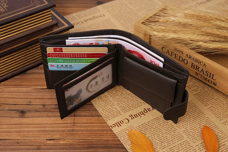 Genuine Leather Mens Wallet Premium Product Real Cowhide Wallets for Man Short Black Walet Portefeuille Homme Short Purses