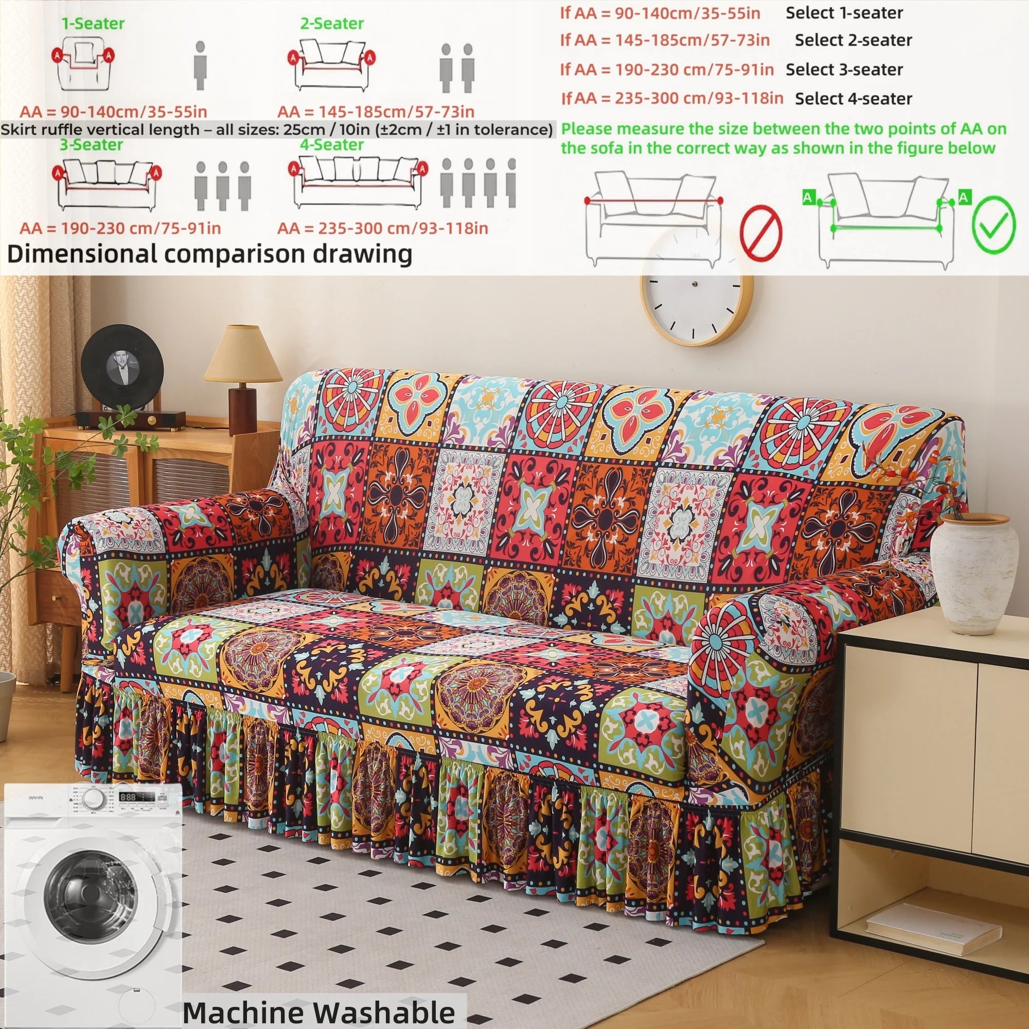 Bohemian Style Sofa Cover with Skirt Design Elastic Fabric Decorative Elegant Comfortable Furniture Protection