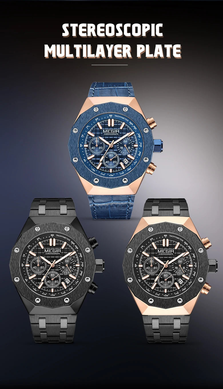 2026 New Watches for Men Leather Mens Military Sport Waterproof Watch Quartz WristWatch Chronograph Male Clock