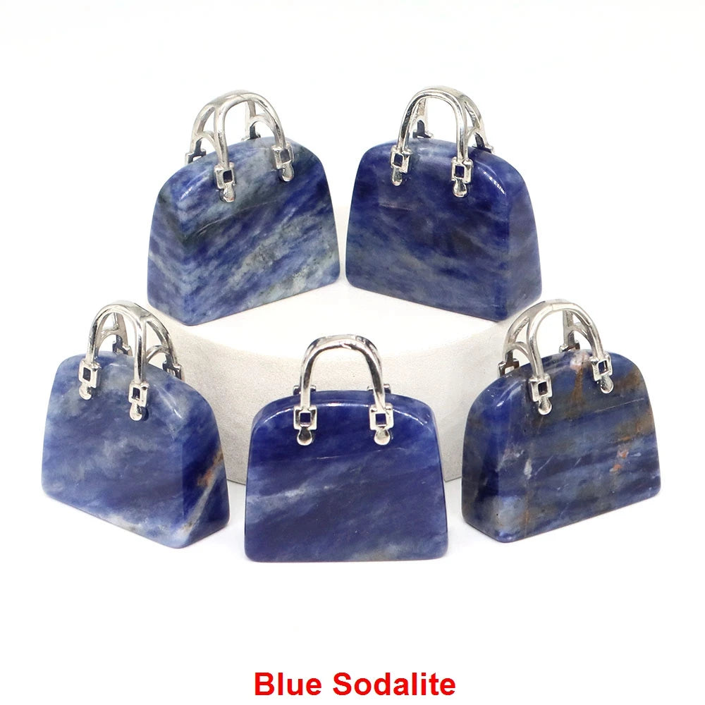 Handbag Shape Pendant Natural Crystal Stone Amethyst Quartz Healing Gems Fashion Bag Crafts for Jewelry Making DIY Necklace Gift