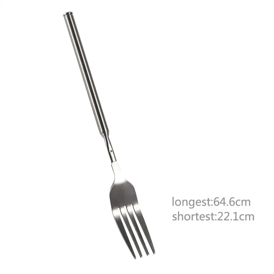 Retro Fork  BBQ Telescopic Extendable Dinner Fruit Dessert Long Handle Fork Stainless Steel Cutlery  Fork Tableware Bento Box