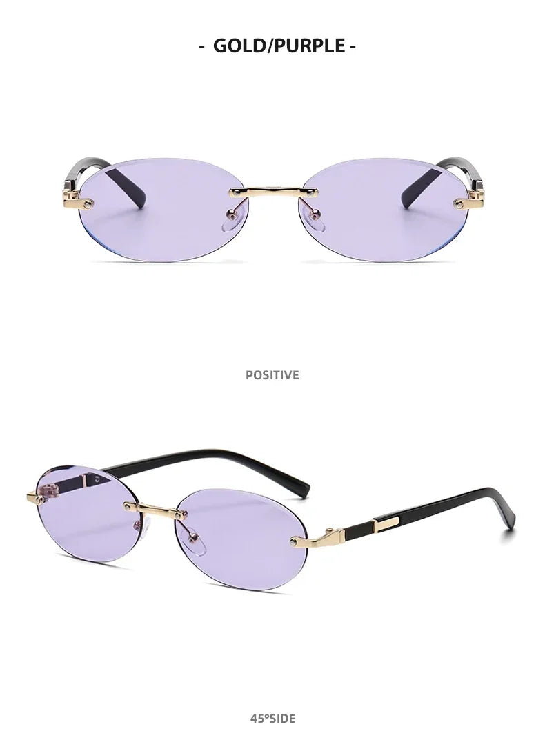 Popular Women Shades Oval Sun Glasses for Female Male Summer Glasses UV400 Rimless Sun Glasses Round Fashion Gafas De Sol Очки