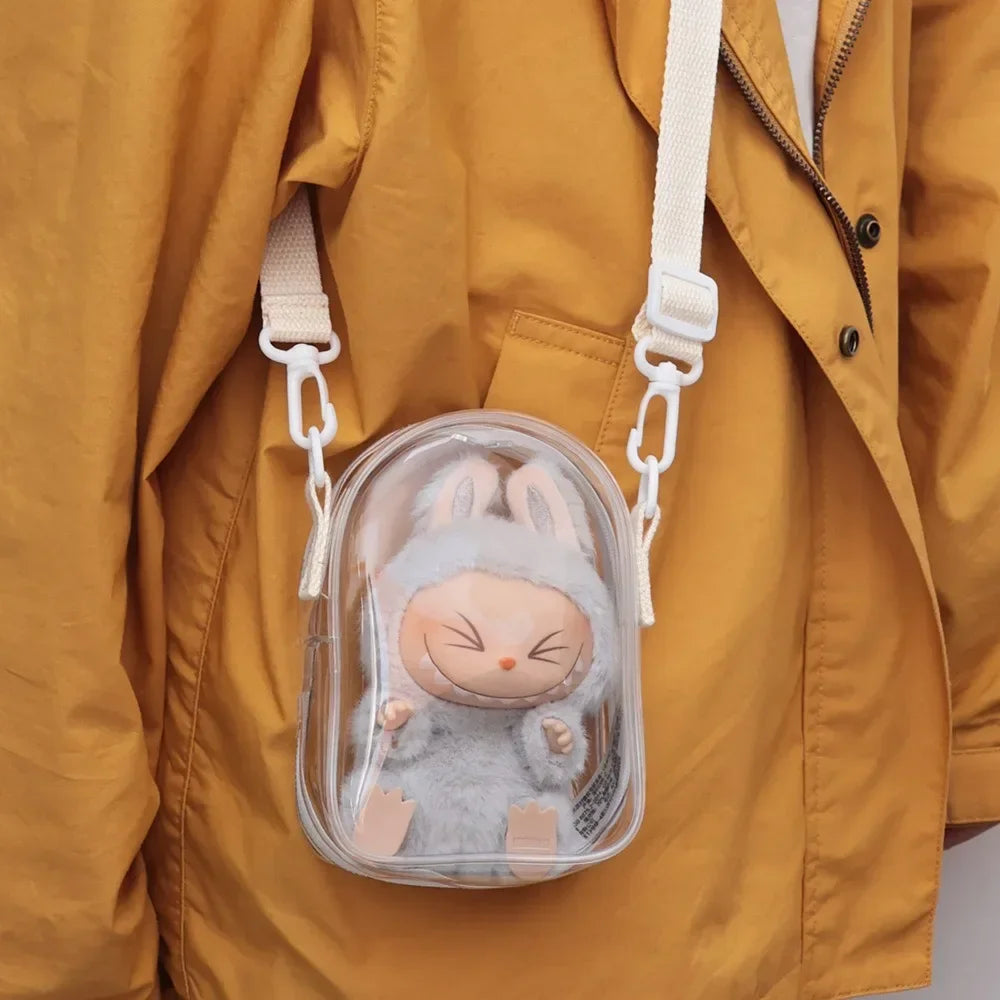 Labubu Protect Case Labubu Sitting Party 15cm Cotton Doll Shoulder Pain Bag PVC Storage Bag Labubu Walk Bag Dustproof