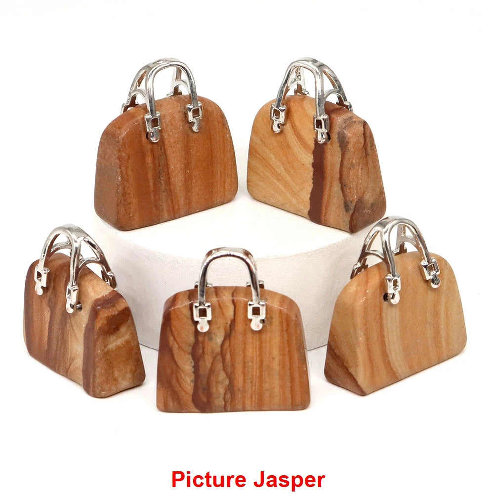 Handbag Shape Pendant Natural Crystal Stone Amethyst Quartz Healing Gems Fashion Bag Crafts for Jewelry Making DIY Necklace Gift
