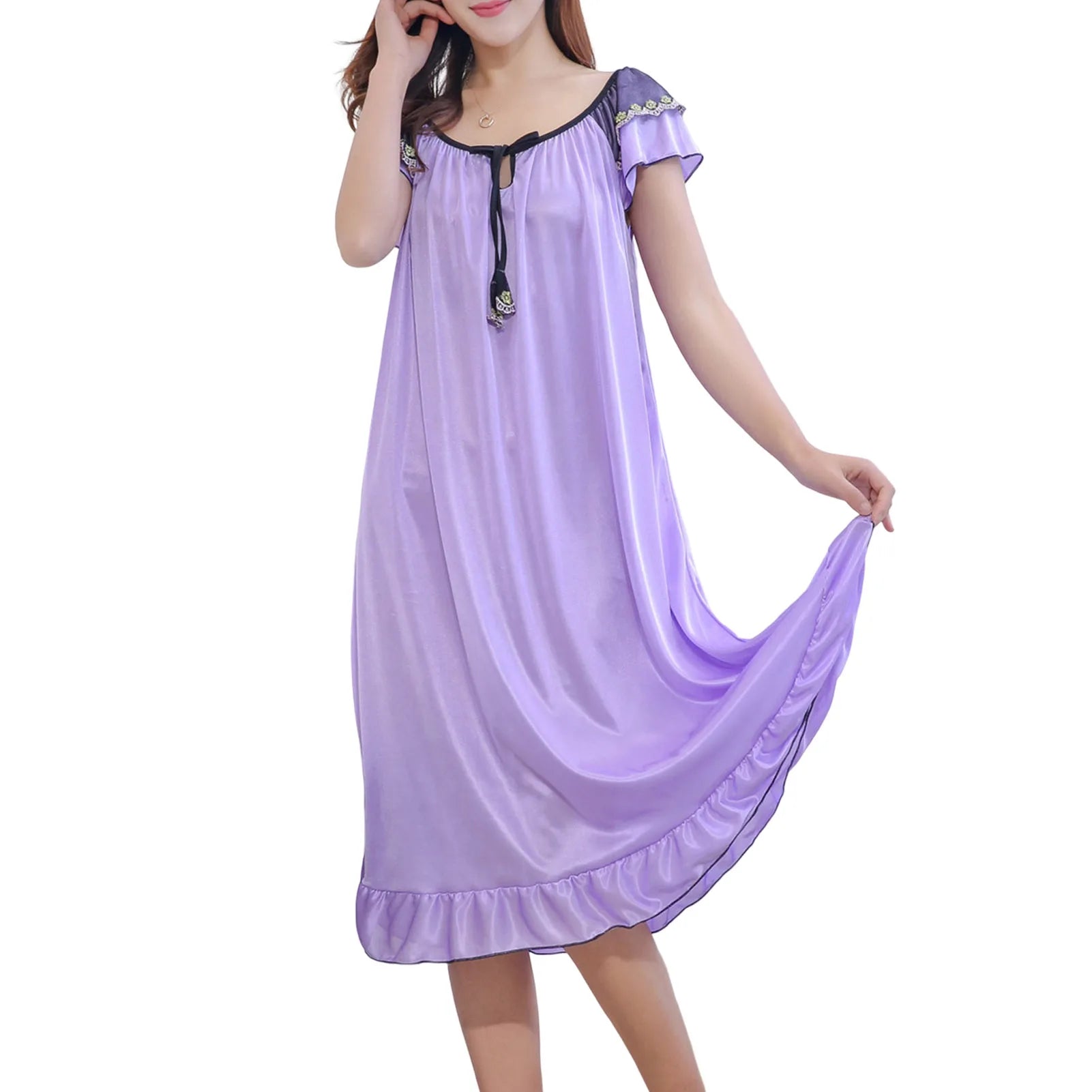Night Dress Women Short Sleeve V Neck Homewear Long Dress Nightgowns Sleepwear Nachtkleding Vrouwen Night Gown For Women