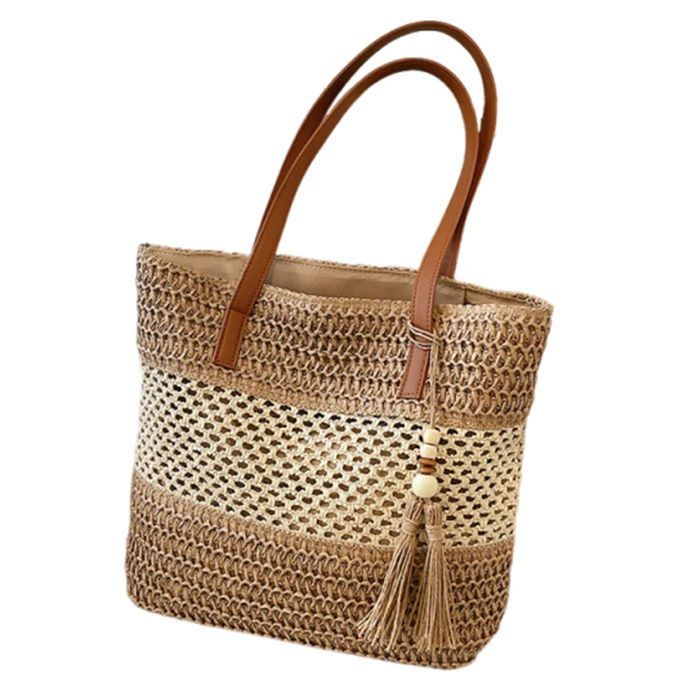 Girls Gift Hollow Out Straw Shoulder Bag Breathable Casual Summer Beach Bag Portable Bohemian Weave Tote Bag Outdoor