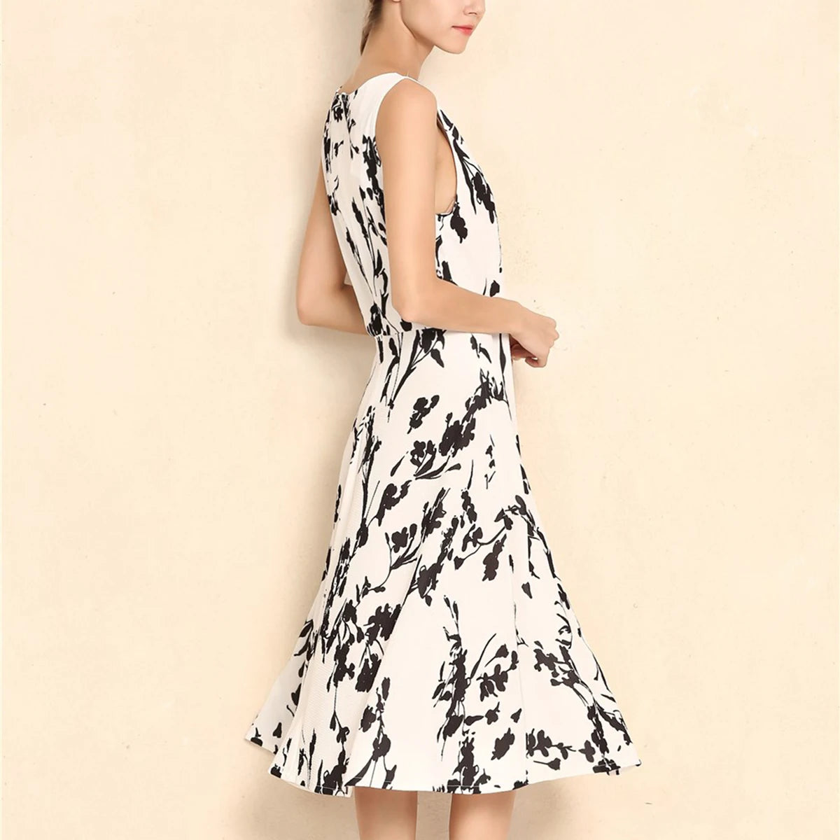 Summer Women Dress Clothing Floral Print Robe Retro Swing Casual Vintage Rockabilly