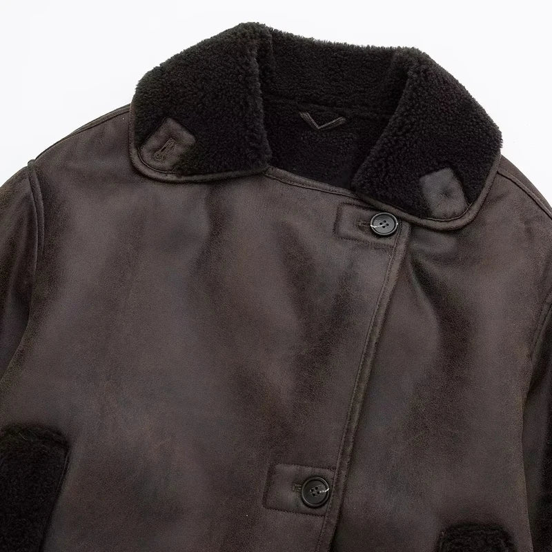 Women's Jackets 2025 New Faux Leather Jackets For Women Winter Warm Bomber Jacket Woman Long Sleeve Demi-Season Plush Jacket