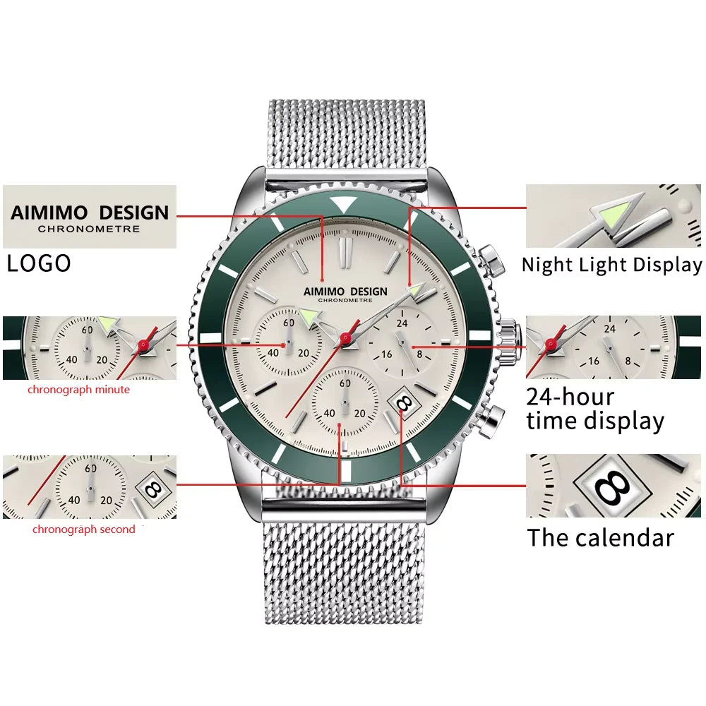 Mens Watches Analog Quartz Chronograph Waterproof Wrist Watches for Men Fashion Business Work Casual Sport Designer Dress Watch