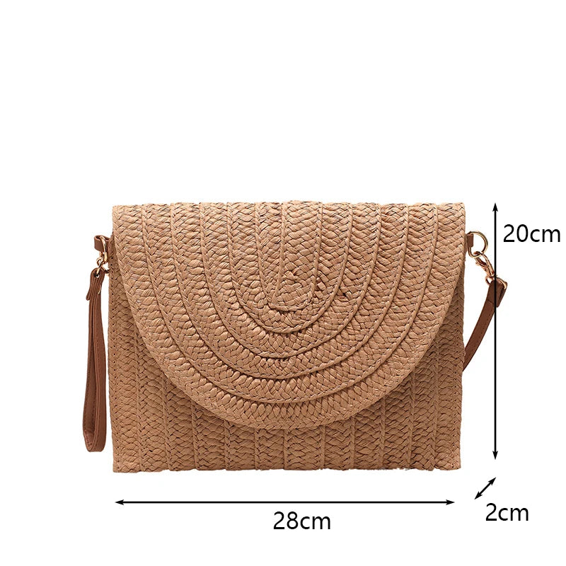Summer Beach Straw Clutch Bag Cute Crossbody Bag for Women Travel Shoulder Bags Purse Ladies Casual Wicker Handbags