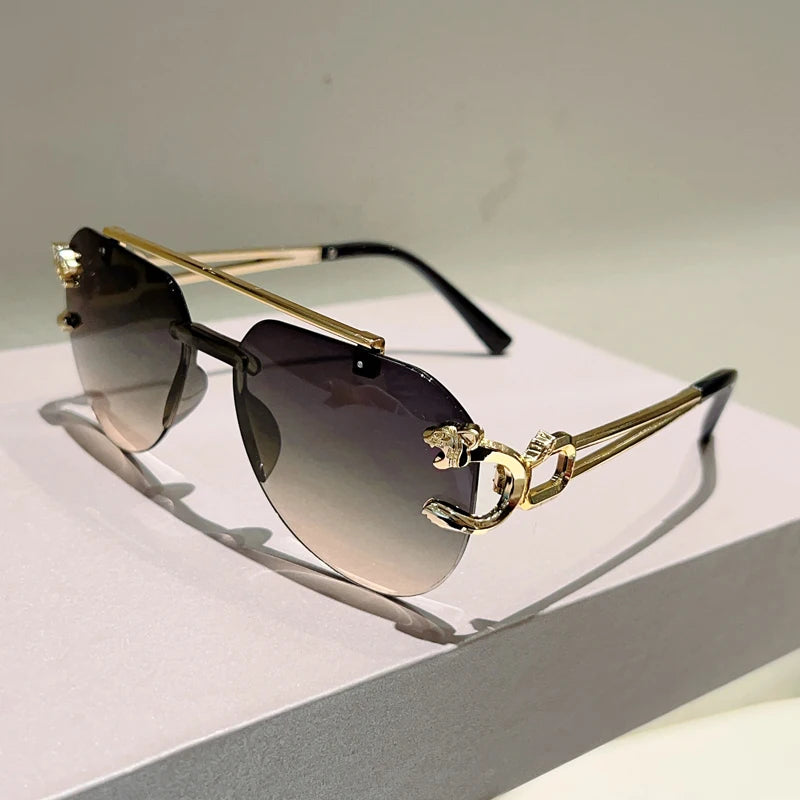 KAMMPT Rimless Pilot Sunglasses Men Fashion Vintage Gradient Casual Shades Women Trendy Brand Design Outdoor Decor Sun Glasses
