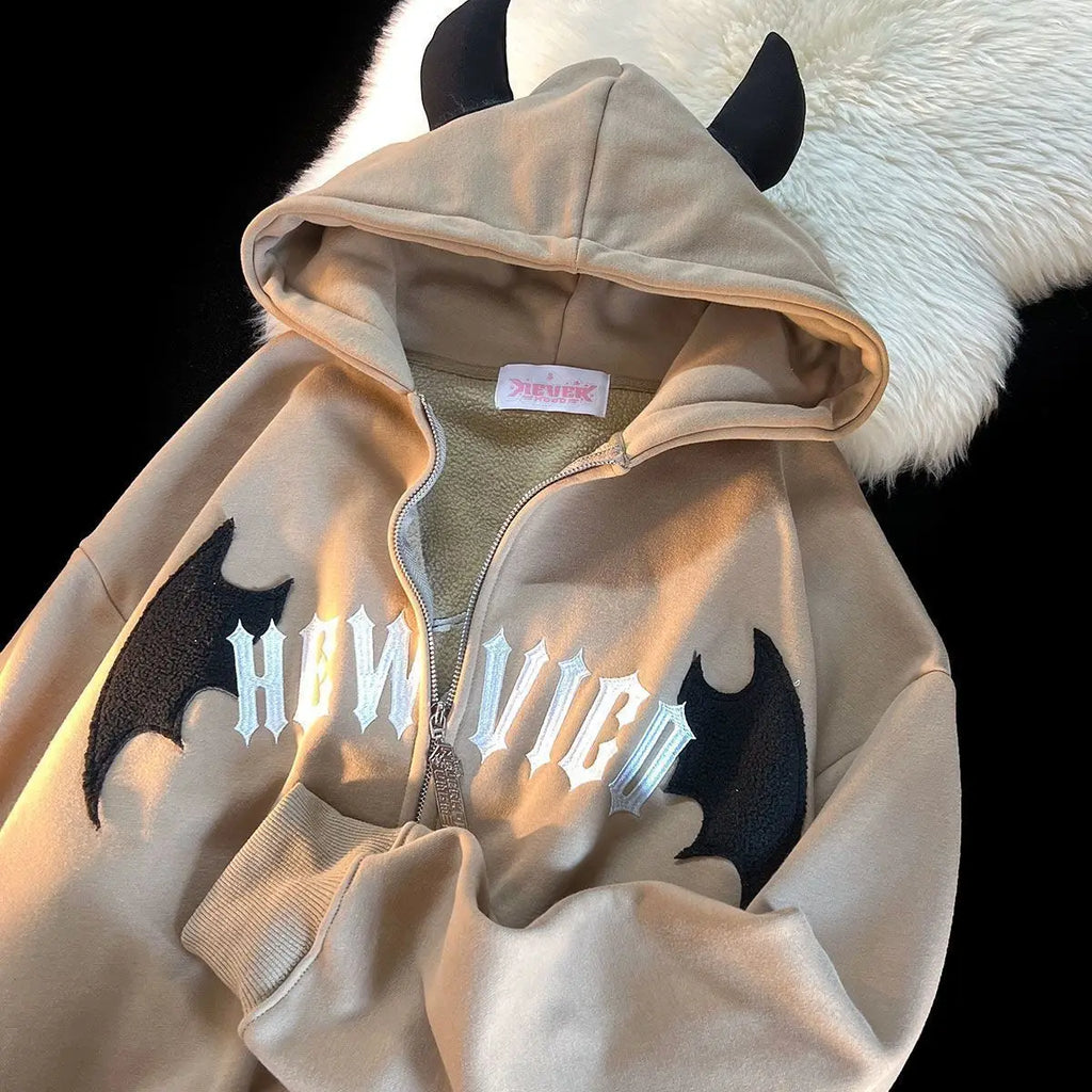 Hoodies Devil Women Men Dark Style Vintage Harajuku Hoody Zip Up Sweatshirt Hip Hop Streetwear Y2k Aesthetic Grunge Cardigan