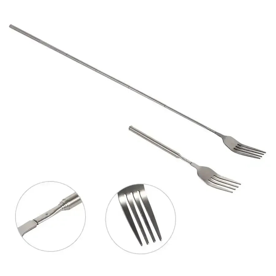 Retro Fork  BBQ Telescopic Extendable Dinner Fruit Dessert Long Handle Fork Stainless Steel Cutlery  Fork Tableware Bento Box