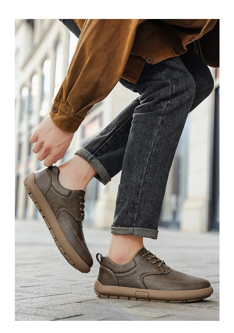 Shoes for Men Male Sneakers Leather Shoes Round Toe Apring and Autumn Wear-resistant Return To The Ancients Loafers All-match