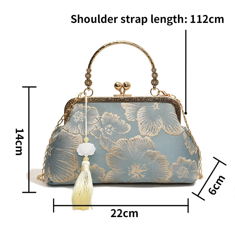 Chinese Style Embroidered Shoulder Bag Elegant Handbag Retro Small Square Bag Ancient Hanfu Cheongsam Crossbody Tote Bags