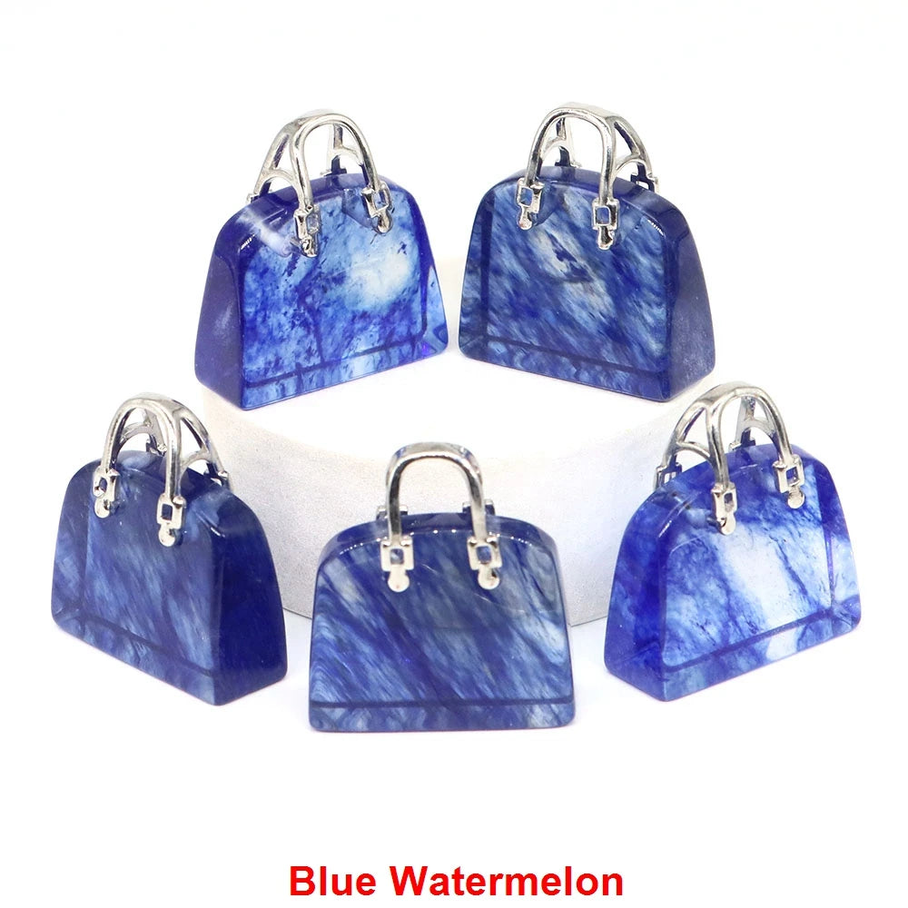 Handbag Shape Pendant Natural Crystal Stone Amethyst Quartz Healing Gems Fashion Bag Crafts for Jewelry Making DIY Necklace Gift