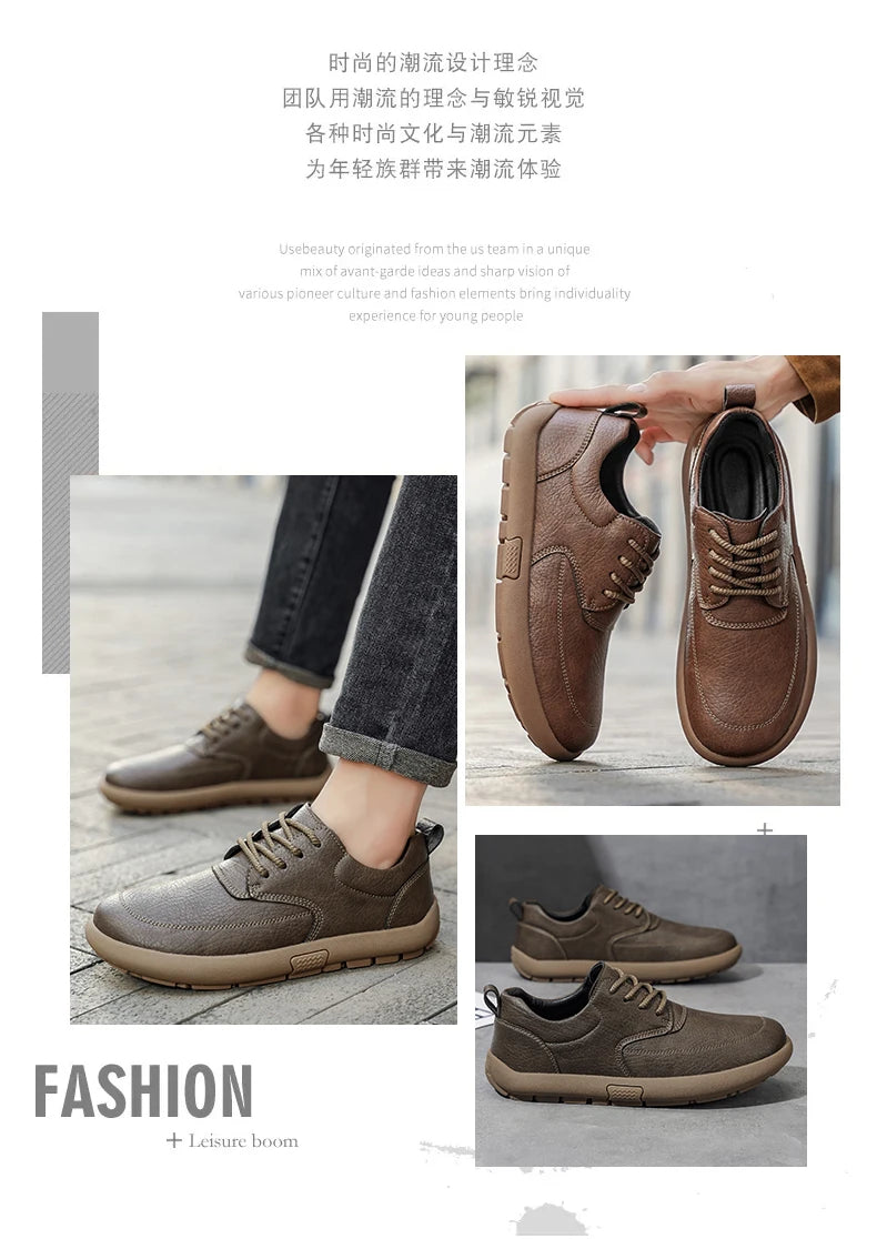 Shoes for Men Male Sneakers Leather Shoes Round Toe Apring and Autumn Wear-resistant Return To The Ancients Loafers All-match