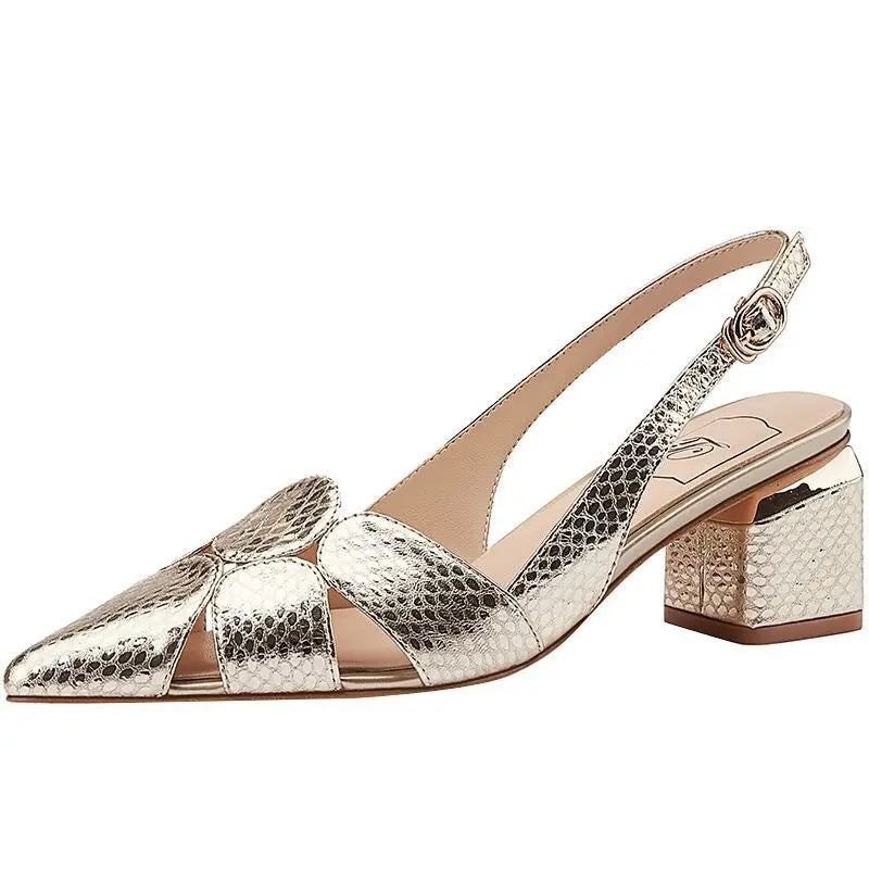 Sandals for Women Gold with Medium Heels Sexy Stripper Woman Shoes Pointed Toe Mules Chic and Elegant Daily 2025 Luxury or Korea