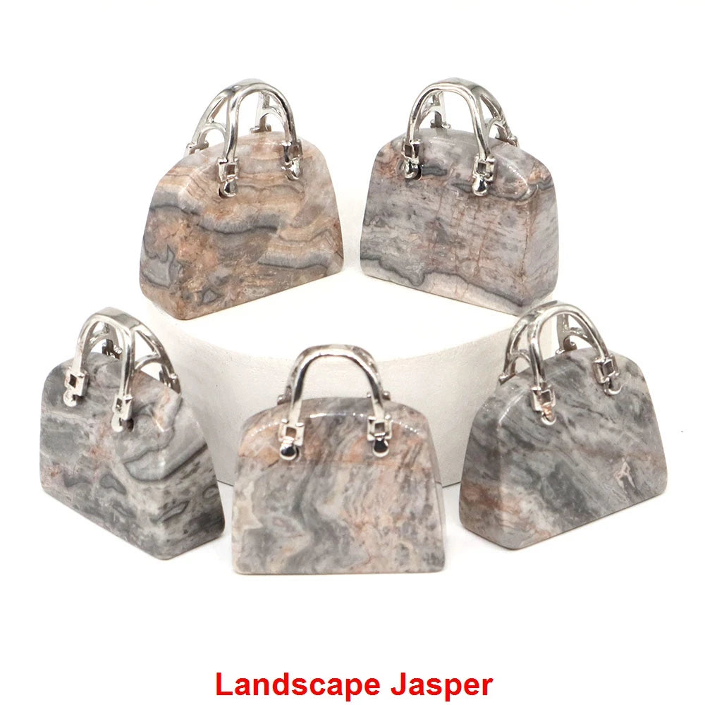Handbag Shape Pendant Natural Crystal Stone Amethyst Quartz Healing Gems Fashion Bag Crafts for Jewelry Making DIY Necklace Gift
