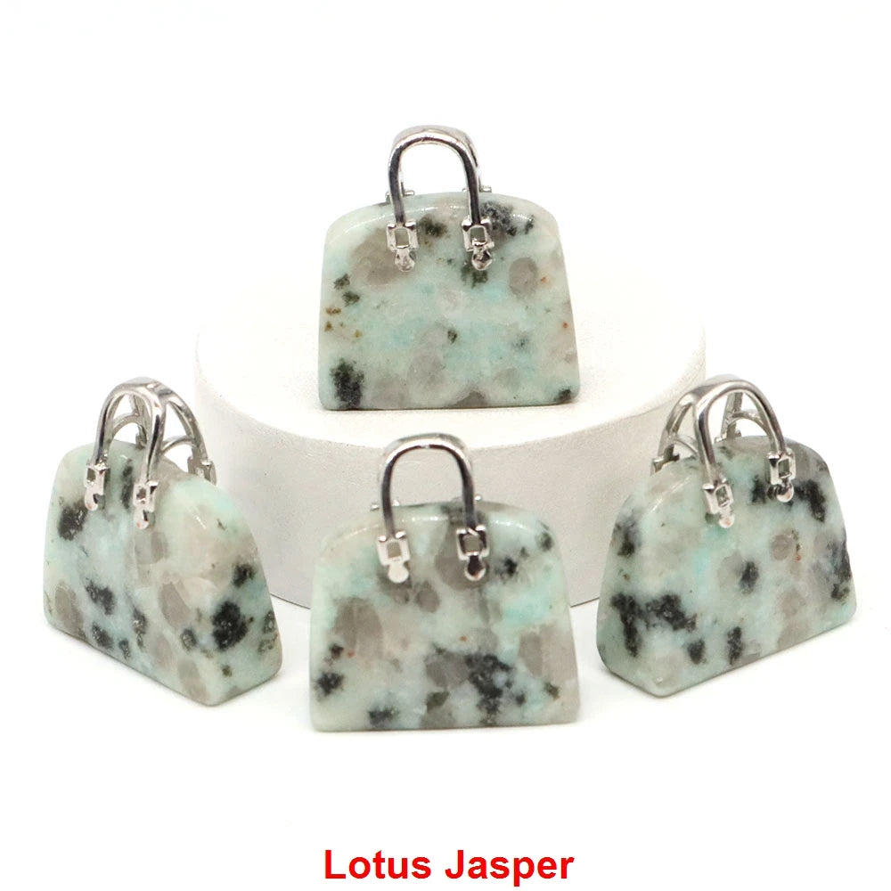 Handbag Shape Pendant Natural Crystal Stone Amethyst Quartz Healing Gems Fashion Bag Crafts for Jewelry Making DIY Necklace Gift
