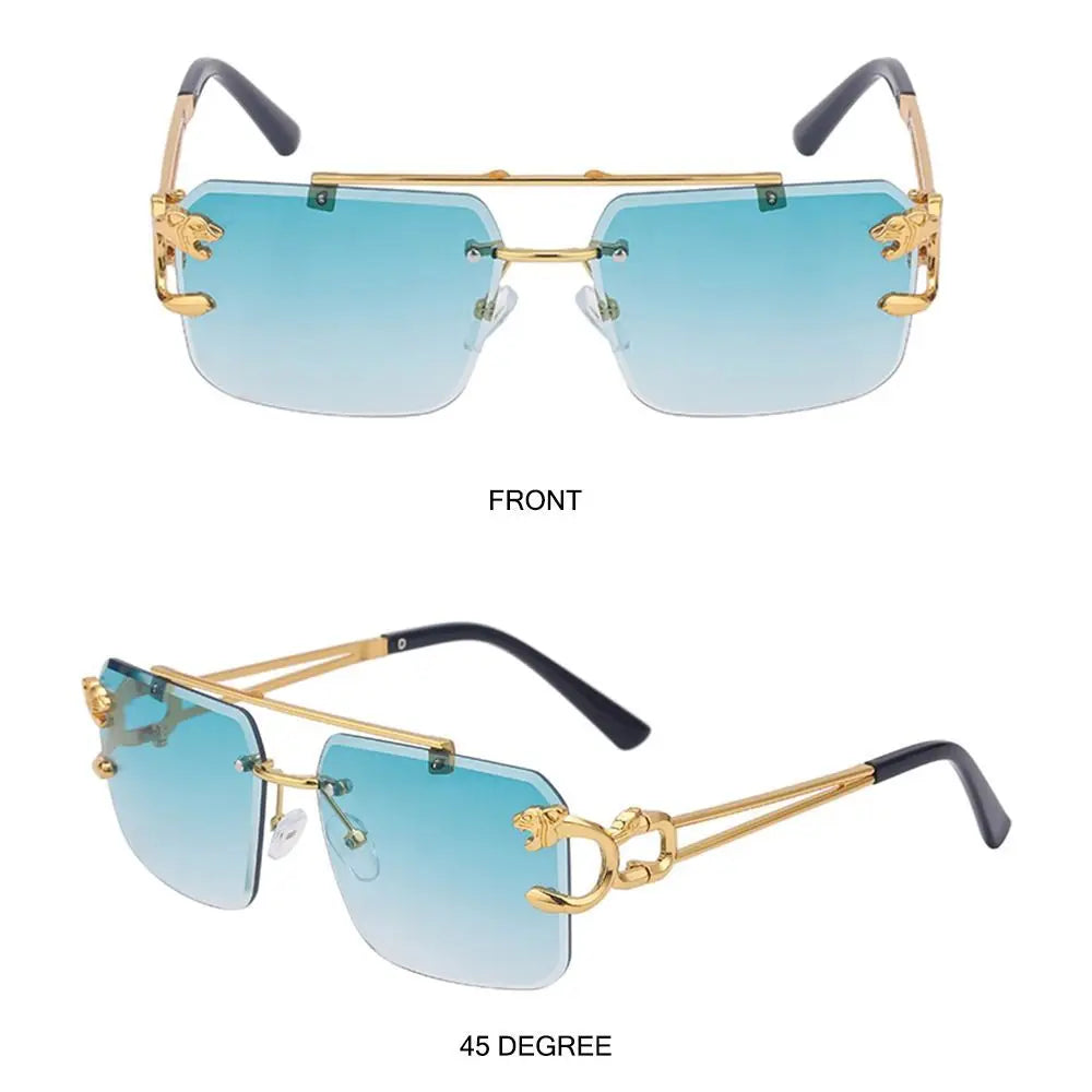 Steampunk Rimless Square Sunglasses Men 2025 Luxury Brand Designer Gold Lion Decoration Sun Glasses for Women Vintage Eyewear