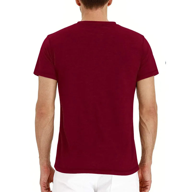 Summer Men T Shirt Short Sleeve Fashion Henley Collar Tshirt Solid Button Casual Men's Tshirts Cotton Tops Tees Mens Clothing