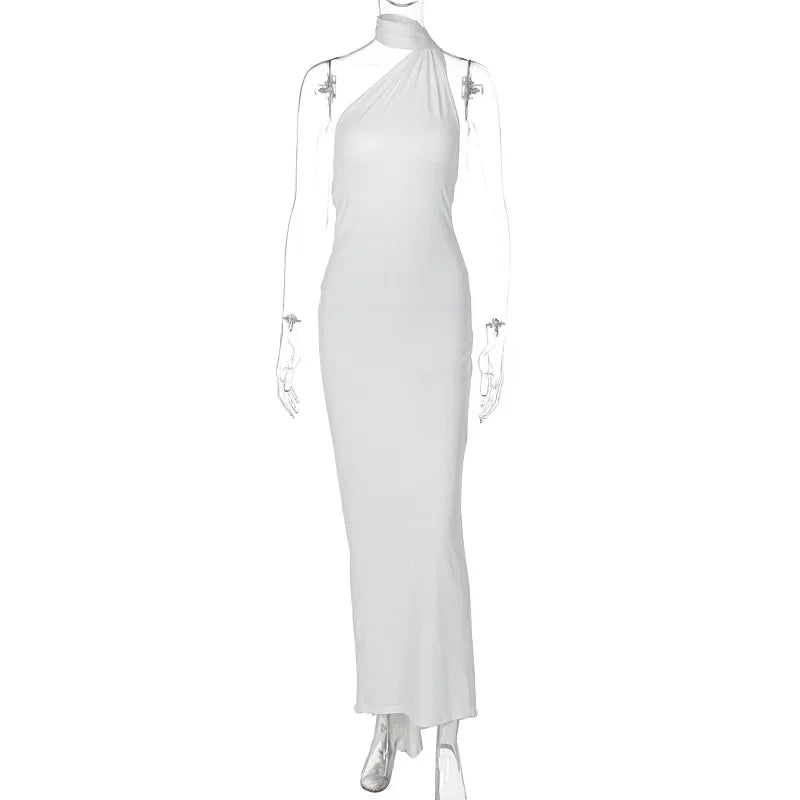 Women's Dress Summer New Sexy Backless Pleated Slim Pure Color One Shoulder Temperament Dress Streetwear Fashion Outfits Dresses
