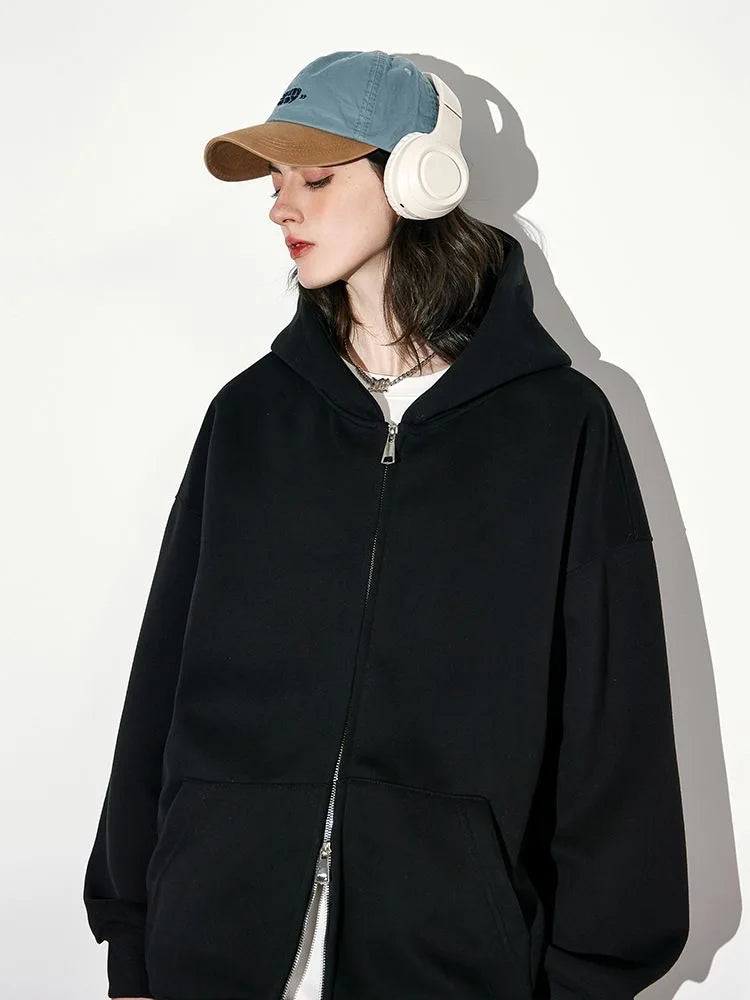 Women's Fashion Warm Hooded Jacket Fall Autumn Winter Gray Long Sleeve Pocket Double Zipper Jacket Commuter Casual Women Jacket