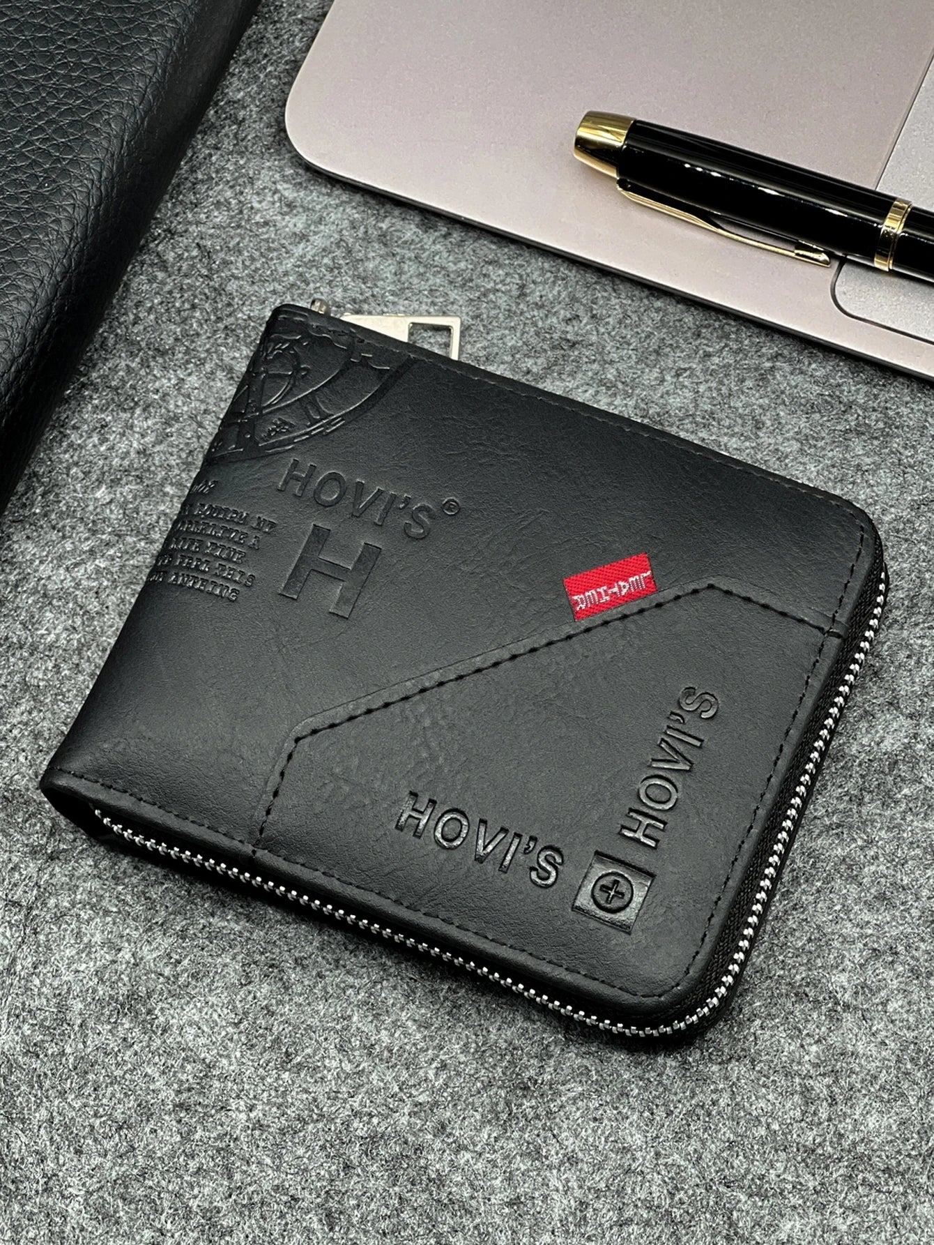 Zippered Slim Mens PU Wallet - Compact Size for Coins & Cards - Business Design