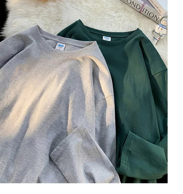 Men's Blank T-Shirt White S-3XL Oversized Solid Color Large Size Fashion Long Sleeve Top for Men And Women