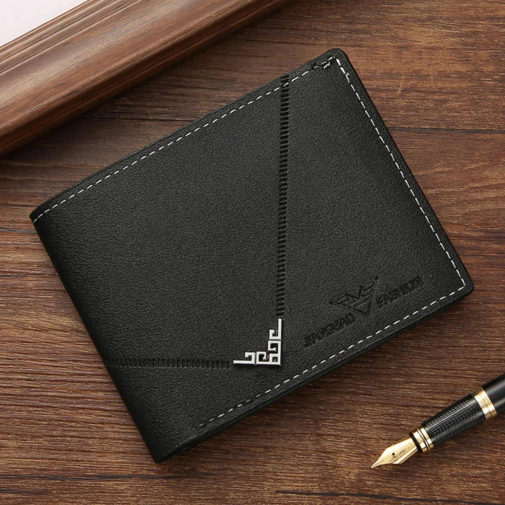 Men's Wallet Mens Short Wallet Youth Fashion Horizontal Soft Leather Business Wallet Credit ID Card Holder Wallet Billfold Purse