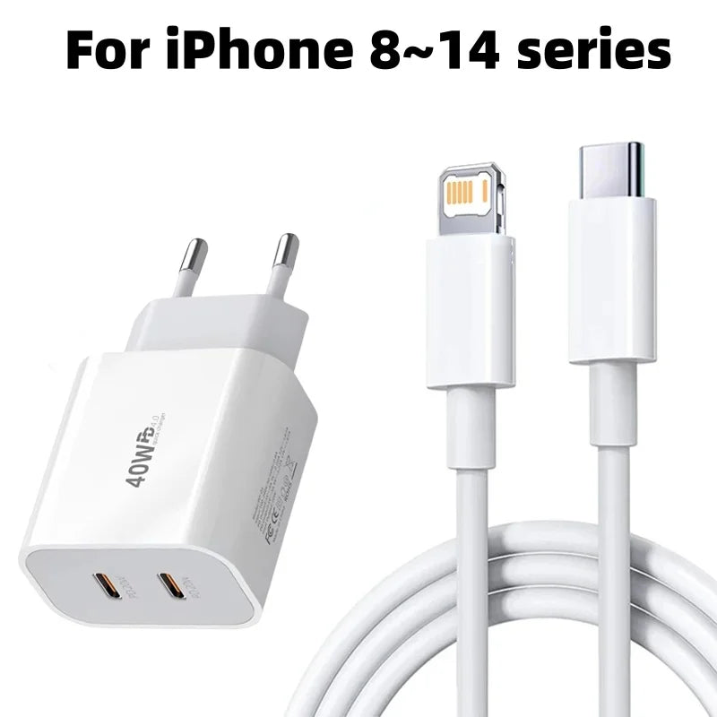 For Original 40W Type C Fast Charger For iPhone 16 15 14 13 12 11 Pro Max Plus PD Charging Cable Charger Phone Accessories