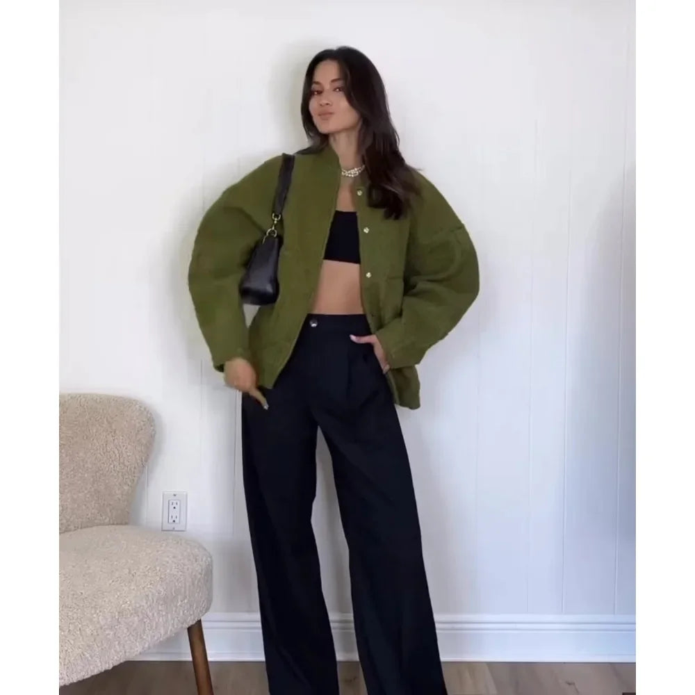 Casual Jackets For Women Fashion Chic Lady Long Sleeves Mock Neck Warm Coat Top Female Autumn Outwear Bomber Jackets Coats